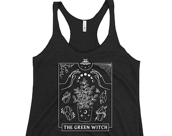 Green Witch Tarot Women Tank Top, For Garden Workers, Gardening Fanatic, Plant Lovers, Tarot Card, Wicca Pagan Gathering, Gift for Gardener