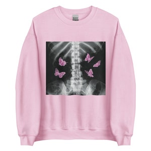Egirl Xray Skeleton Pink Butterfly Unisex Sweatshirt, Harajuku y2k Dark Grunge, Gothic Aesthetic Art, Egirl Eboy Gift - Edgy Emo Radiology Light Pink