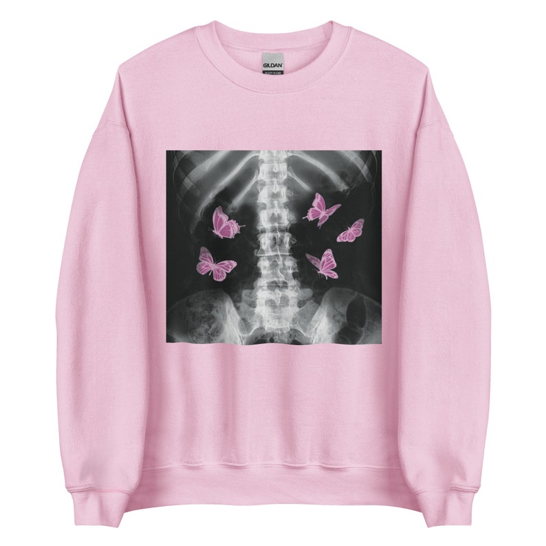 Egirl Xray Skeleton Pink Butterfly Unisex Sweatshirt, Harajuku y2k Dark Grunge, Gothic Aesthetic Art, Egirl Eboy Gift - Edgy Emo Radiology Light Pink
