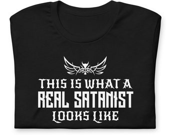 So sieht ein echter Satanist aus Shirt - Goth Paganismus Okkultes T-Shirt - Esoterisches Satan Pentagramm - Satanismus Symbol Geschenk - Kirche des Satans
