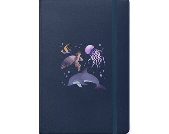 Dive into Deep Ocean Life Hardcover Bound Notebook, Sea Explorers, Fishermen, Coastal Birthdays, Turtle Journal, Dolphin Notes, Gift for Her