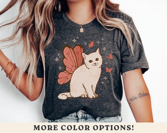 ◆24SS MOON FAIRY MF BLUR HEART KITTY Tシャツ◆ Fairycore Cat With Cute Butterfly Fairy Wings Unisex T-shirt