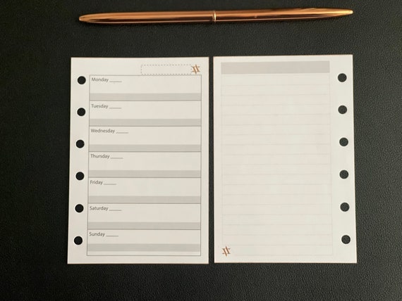 Undated Weekly Agenda Inserts for Small / Pm Sized Planner 