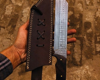 Handmade Damascus Steel Viking Seax Knife, Medieval Gift