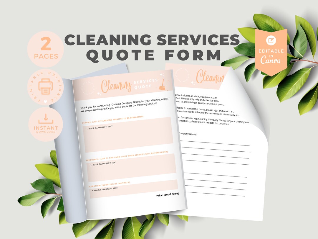 Cleaning Services Quote Template Commerical Cleaner Business Etsy