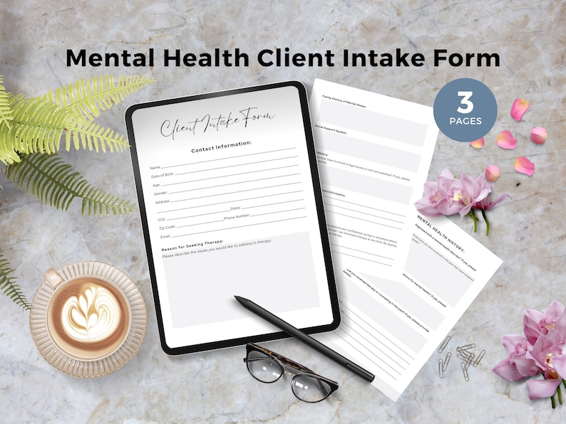 Mental Health Client Intake Form for Therapists, Privacy Practices ...