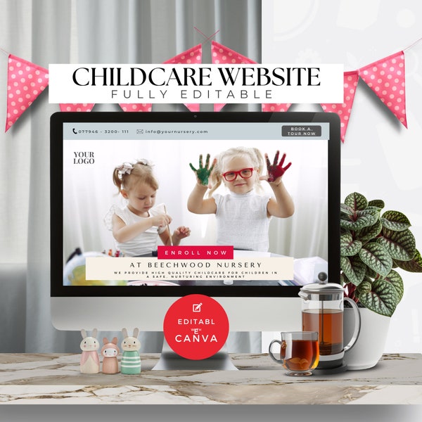 Daycare Website Template, Start a Daycare Business, Kids Daycare Preschool Website Design, Childcare & Nursery Provider, Canva Website