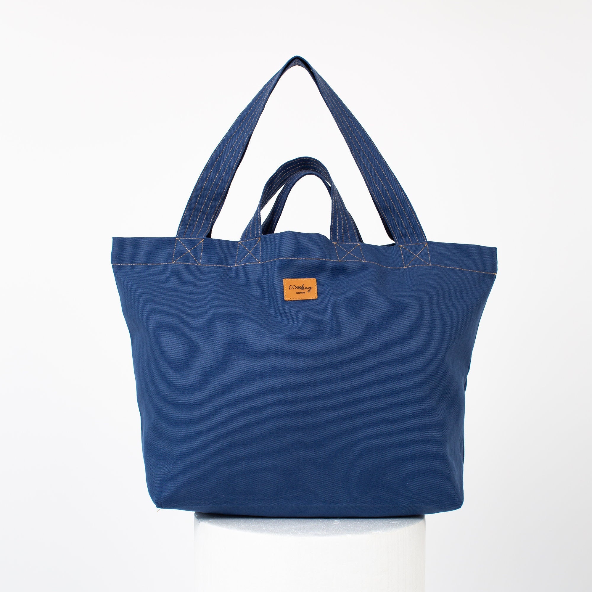 OVERSIZED Canvas Tote Bag With Hand & Shoulder Straps, Blue Minimalist ...