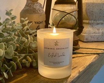 Luxury hand poured coconut and rapeseed oil scented candles in a statement clear or frosted jar with luxury silver metal lid.
