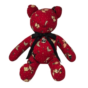 Handcrafted Red Fabric Teddy Bear Plush 20&quot; Animals Cow Bell Ribbon Stuffed