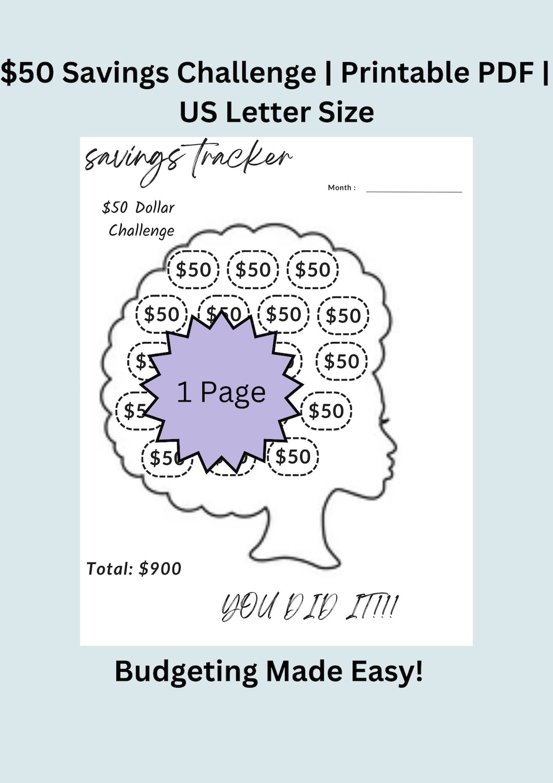 50 Dollar Savings Challenge Printable - Etsy