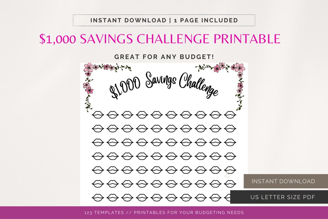 1000 Dollar Savings Challenge Savings Printable PDF Cash Savings ...