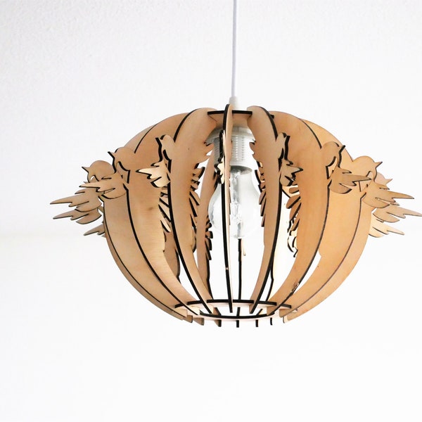 Lustre - suspension - luminaire en bois oiseaux design