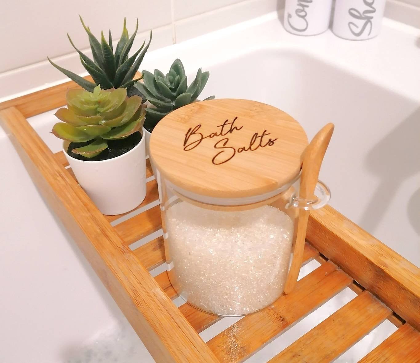 Engraved Bamboo Bath Salts Storage Glass Jar With Spoon - Etsy