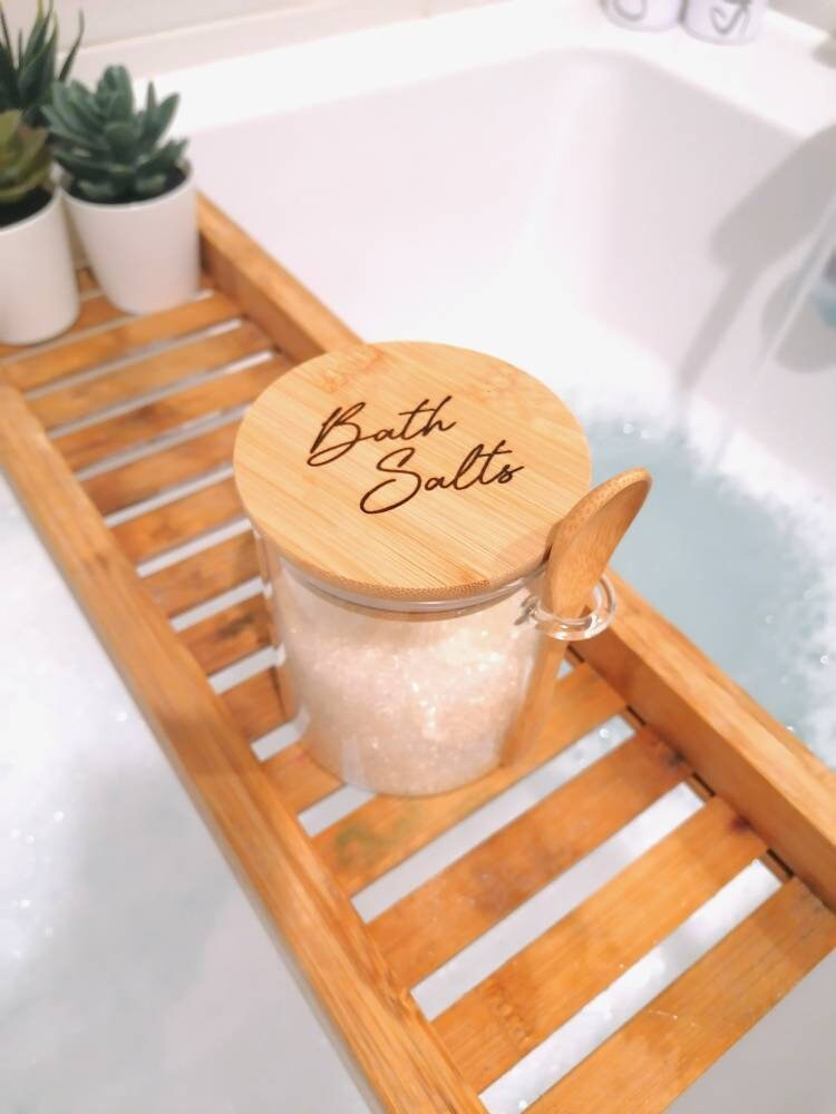 Engraved Bamboo Bath Salts Storage Glass Jar With Spoon - Etsy