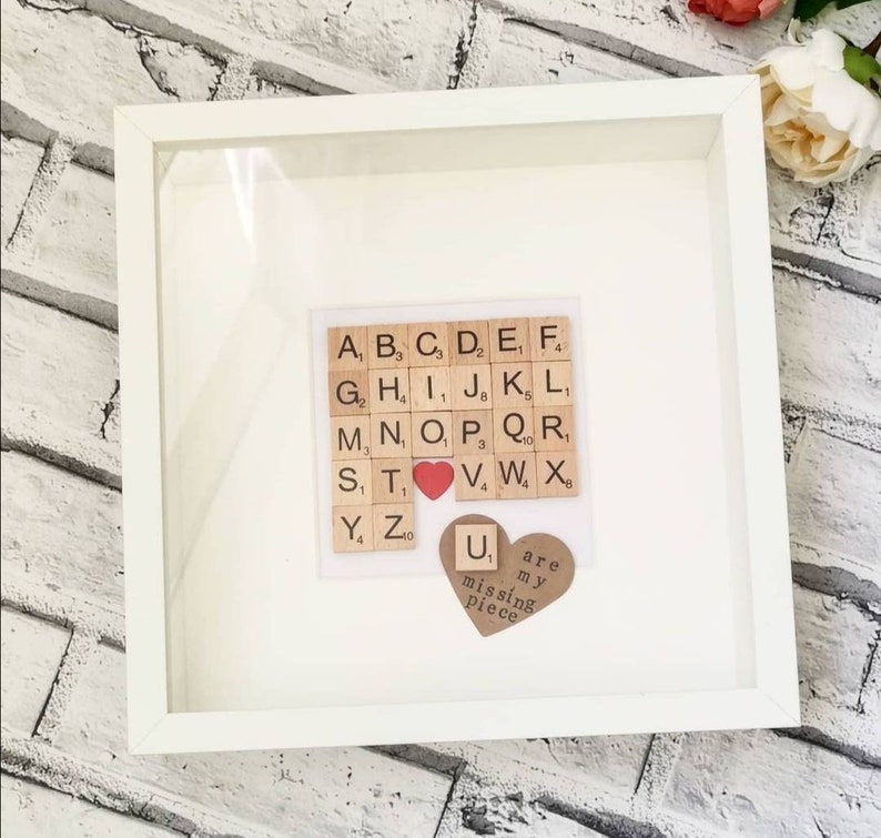 U You Are My Missing Piece Alphabet Scrabble Couple Wife Husband Anniversary Wedding Gift Frame image 2