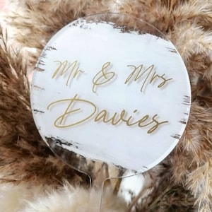 Acrylic Disc Paddle Wedding Cake Topper Personalised