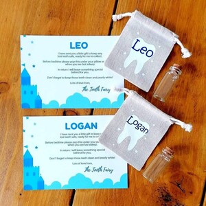 Tooth Fairy Personalised Pouch Bag With Tooth Jar and Letter