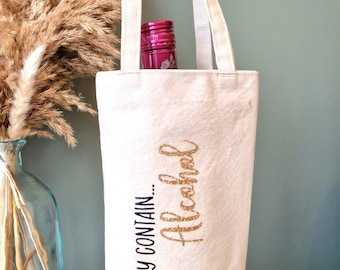 May Contain... Alcohol Wine or Gin Canvas Gift Bottle Bag