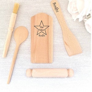 Children&#39;s Kids Personalised Engraved Kitchen Baking Play Utensils Set
