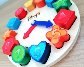 Personalised Clock Shape Sorter Wooden Block Toy Game Puzzle