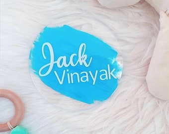 Baby Name Announcement Acrylic Disc Sign Photo Prop