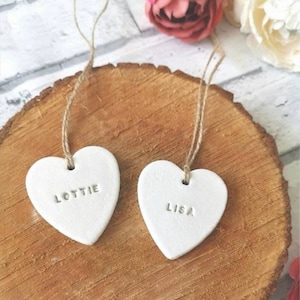 Clay Handstamped Heart Favour Place Names Tags