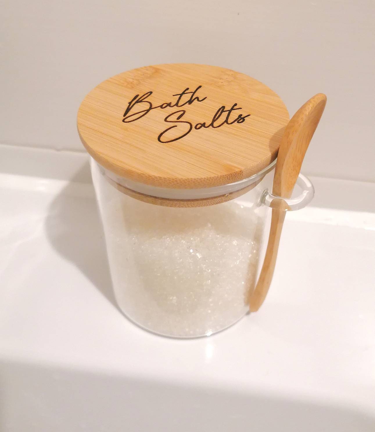 Engraved Bamboo Bath Salts Storage Glass Jar With Spoon - Etsy