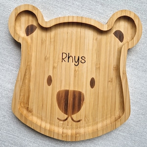 Bear / Rainbow Personalised Engraved Childrens Kids Bamboo Plates