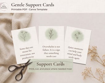 Gentle Support Cards for Burnout, Anxiety | Printable Affirmation, Self Care (Canva Template)