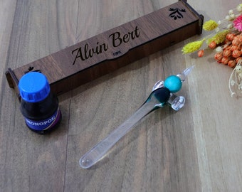 Murano Glas Stift-Set, Benutzerdefinierte Holz Boxed Stift-Set, Stift mit Tinte, handgemachter Glasstift, Bücherregal Dekor, Geschenk für Lehrer