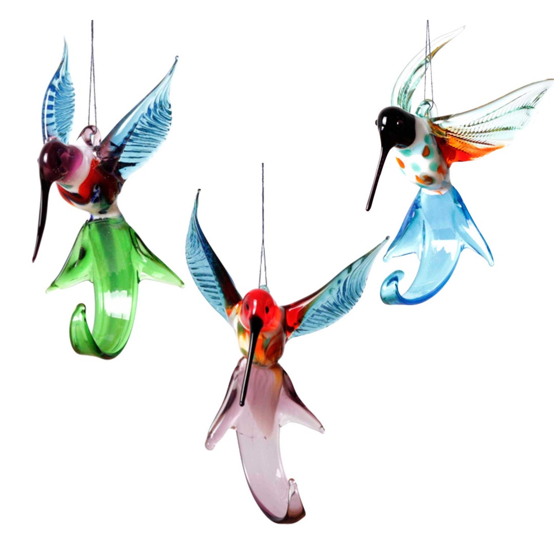 Hummingbird Glass Ornament for Christmas Trees, Murano Glass