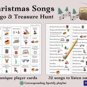 Weihnachtslieder BINGO & Schatzsuche, Druckbare Weihnachtsmelodien Schnitzeljagd