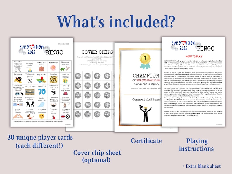 Eurovision 2026 Bingo Game: Watch Party, 30 Unique Cards (Digital Download) image 2