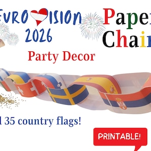 Cadena de papel con la bandera de Eurovisión 2026: Decoración DIY para fiestas (Descarga digital)