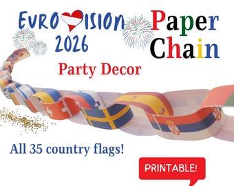 Cadena de papel con la bandera de Eurovisión 2026: Decoración DIY para fiestas (Descarga digital)