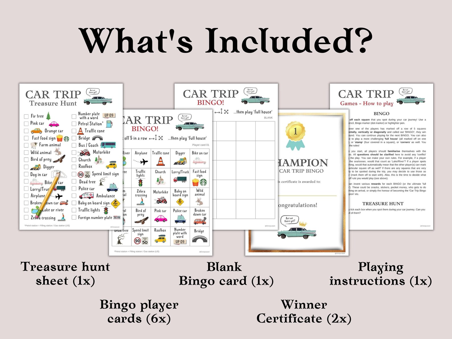 Car Trip BINGO & Treasure Hunt, Printable Long Car Journey Game for ...
