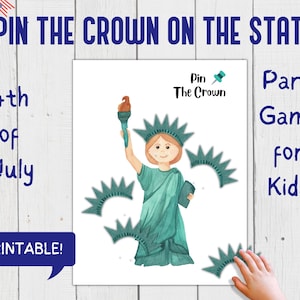 Appunta la corona sul gioco di società della Statua della Libertà, attività patriottica stampabile del 4 luglio per bambini