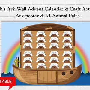 Noah&#39;s Ark Advent Calendar And Craft Activity, Bible Story Poster & Wall Decor