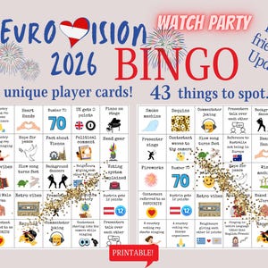 Eurovision 2026 Bingo Game: Watch Party, 30 Unique Cards (Digital Download) image 1