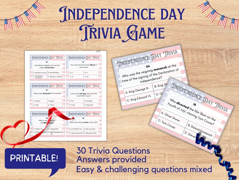 Independence Day Trivia Game: Printable 4th of July Quiz (PDF) - Etsy UK