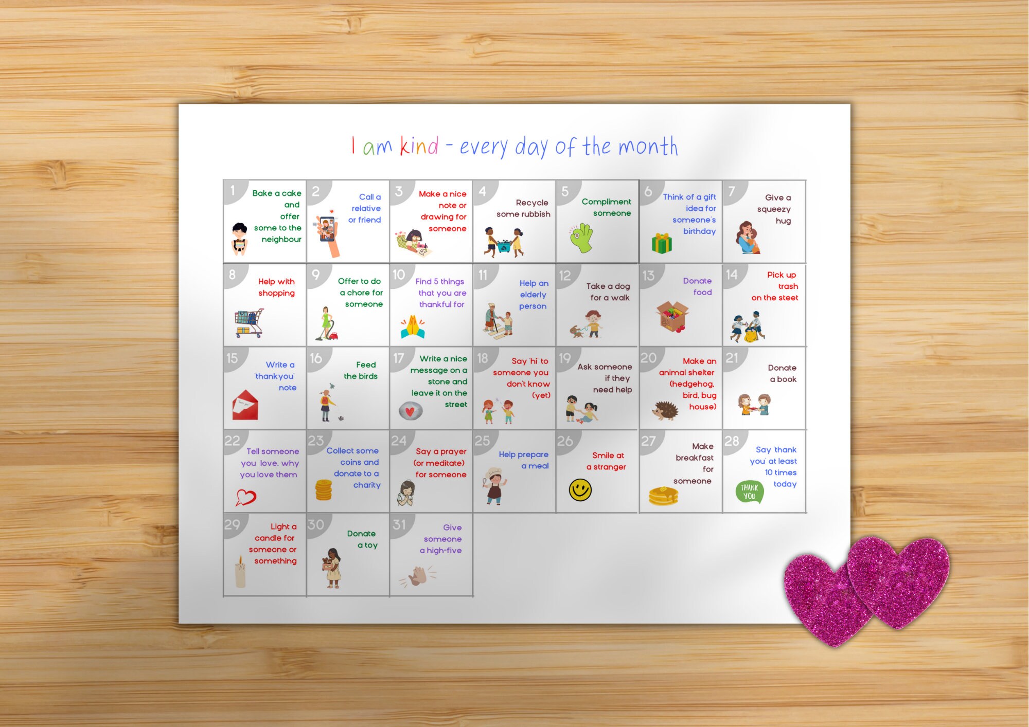 Random Acts of Kindness Calendar & Planner, Printable Activity for Kids ...