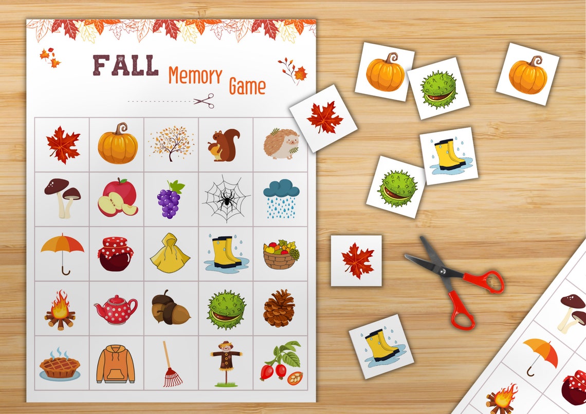 Fall (autumn) Memory Card Game, Printable Fall Activity for Kids - Etsy
