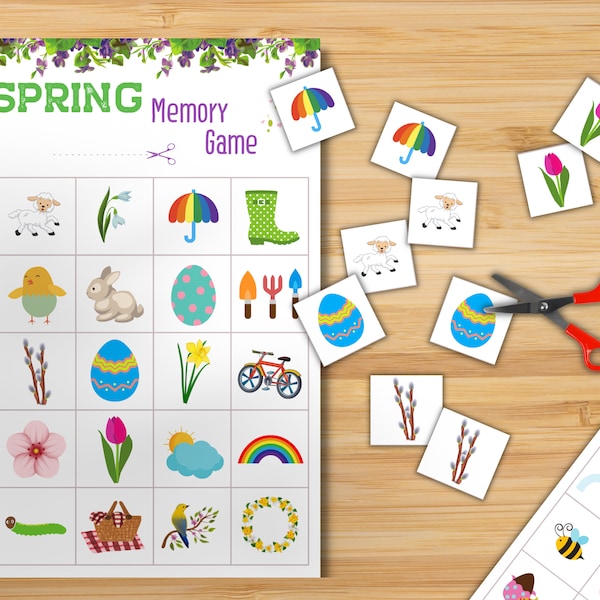 Spring Memory Card Game, Printable Spring Activity for Kids