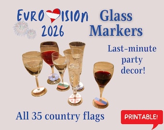 Marcadores de vidrio con banderas de países para la fiesta de Eurovisión 2026 (descarga digital)