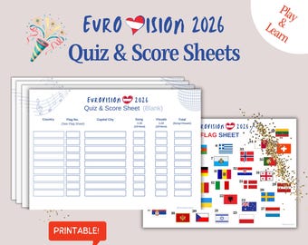 Eurovision 2026 Party Quiz: Score Cards & Flag Quiz (Digital Download)