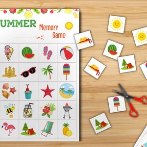 Juego de cartas de memoria de verano, actividad de verano imprimible para niños