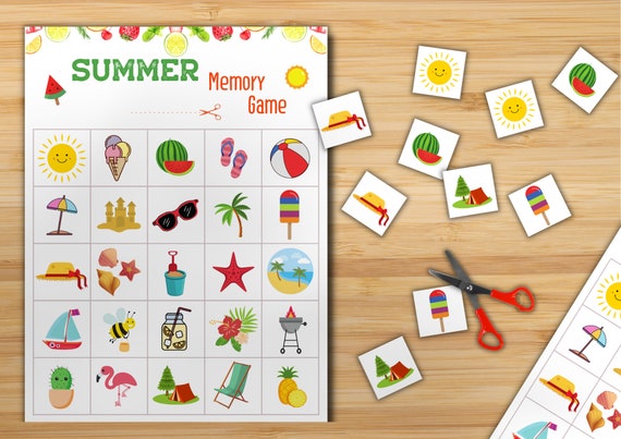 Summer Memory Card Game Printable Summer Activity for Kids | Etsy