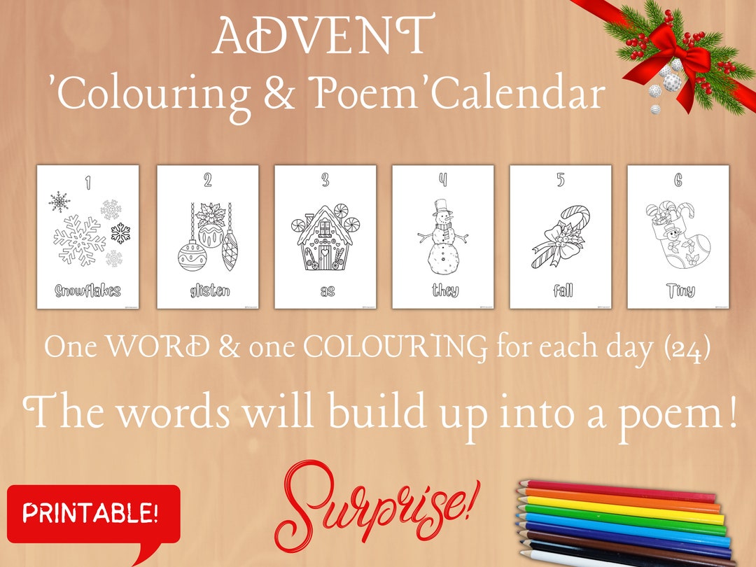 Advent Activity Calendar, Colouring & Poem Advent Calendar for Kids Etsy