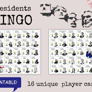 Fourth Of July Presidents BINGO Game, Printable Patriotic Bingo, 4th Of July Party Game